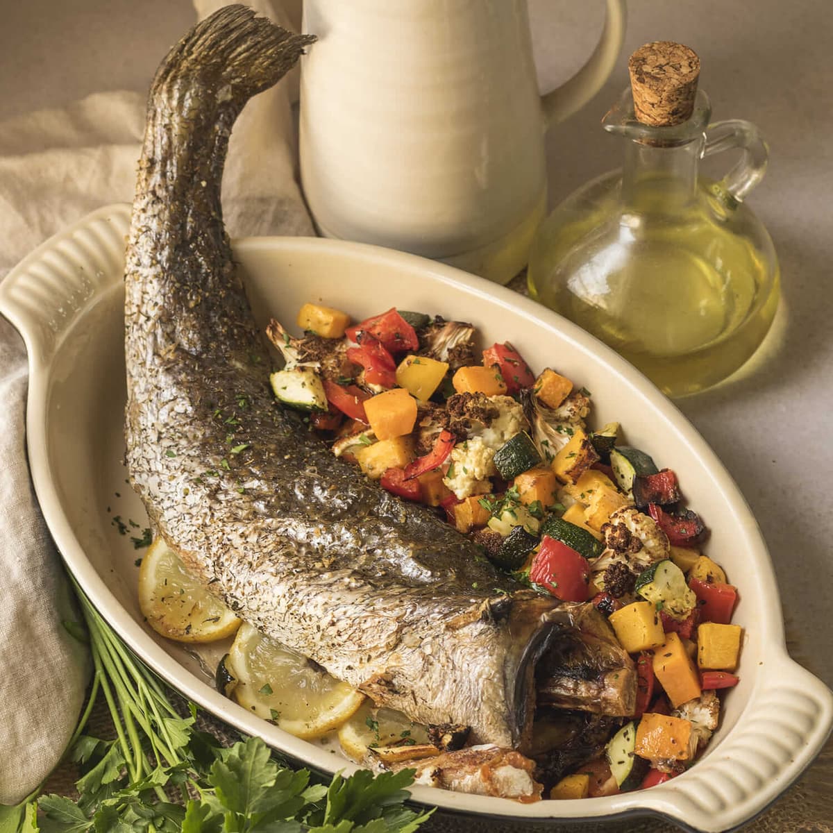 Corvina con verduras en Cecofry